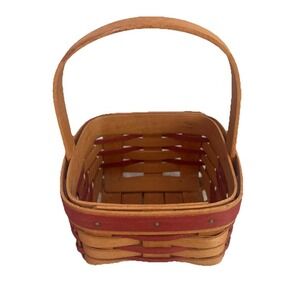 VINTAGE LONGABERGER SMALL Red SQUARE 4 X 4 X‎ 2 BASKET With Handle